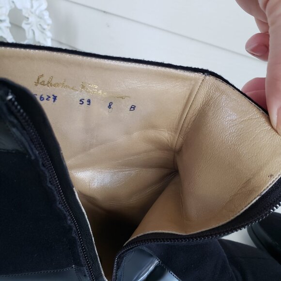 Salvatore Ferragamo Black Cashmere and calf leather ankle ANTONIA boots Women 8 - Picture 15 of 16